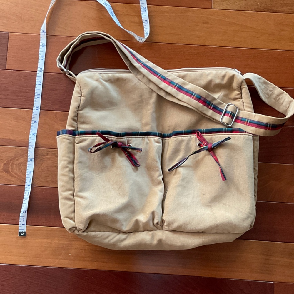 Tommy Hilfiger Beige Messenger Bag with Plaid Accents